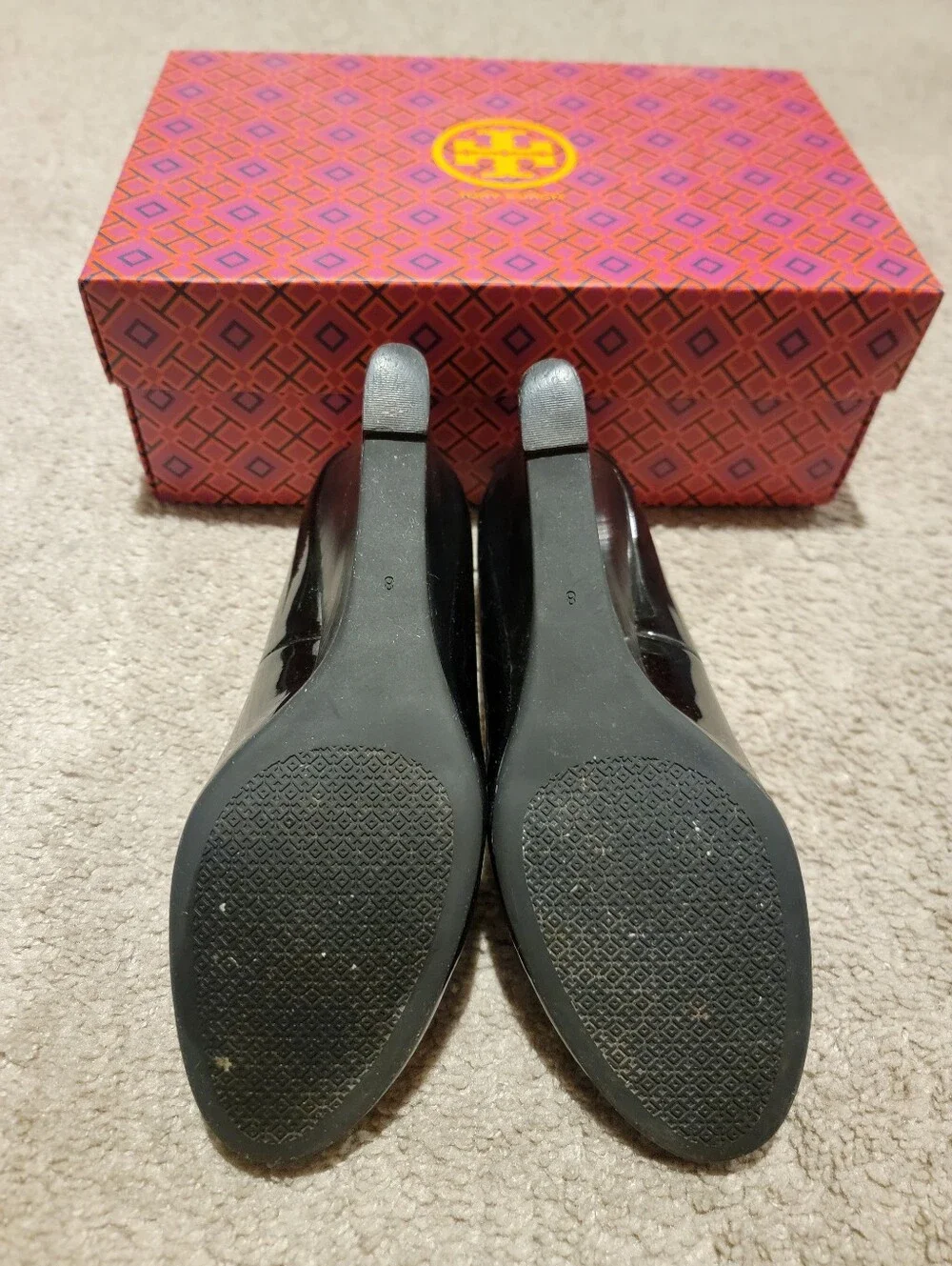 Tory Burch Twiggie Black Patent Leather Wedge Heels Size 8